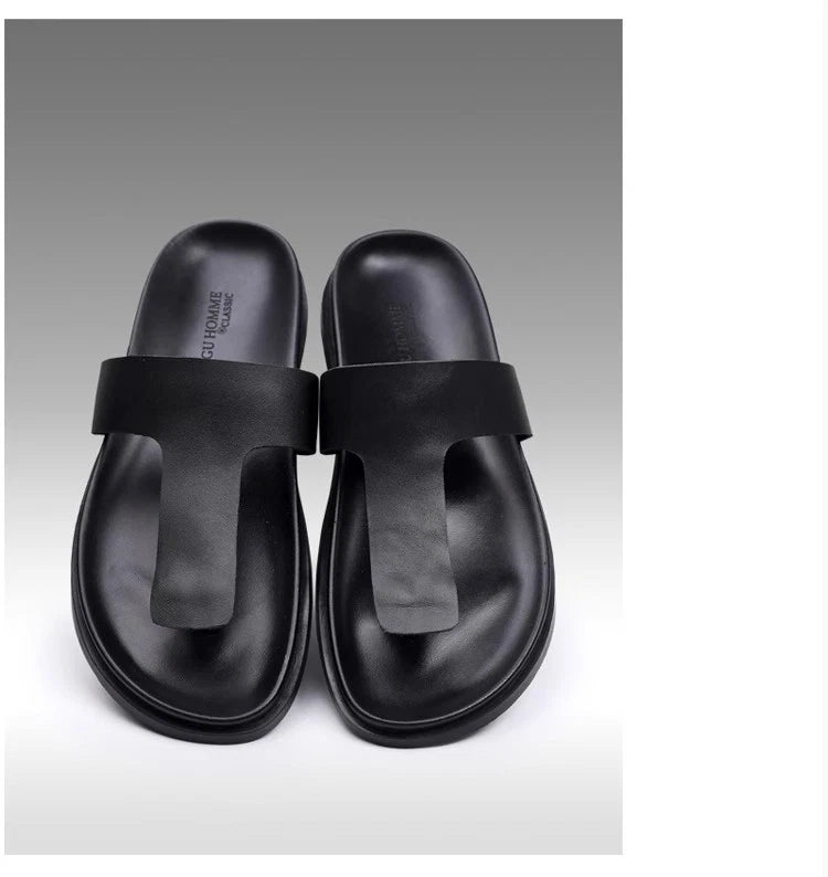 Men Leather Beach Summer Sandals Flip Flops British Beach Shoes Holiday Slippers