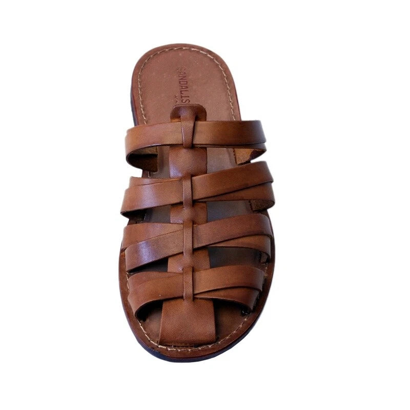 Men's Sabot Slippers with Leather Sole Made in Italy Handcrafted Cognac Leather