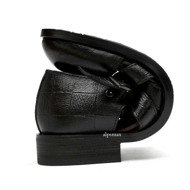 Mens Dress Formal Sandals Shoes Hollow Cut Out Buckle Leather Flats Roman Shoes
