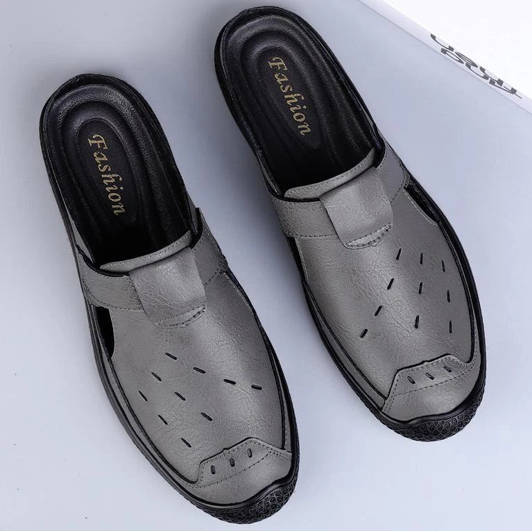 Men's Faux Leather Sandals Slip On Slippers Hollow Out Slingbacks Casual Outdoor