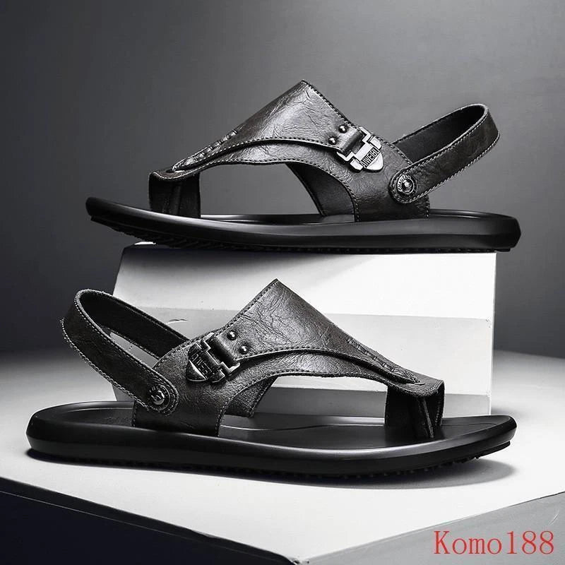 Mens summer Slippers outdoor Beach pu Leather Sandals Beach Casual slipper