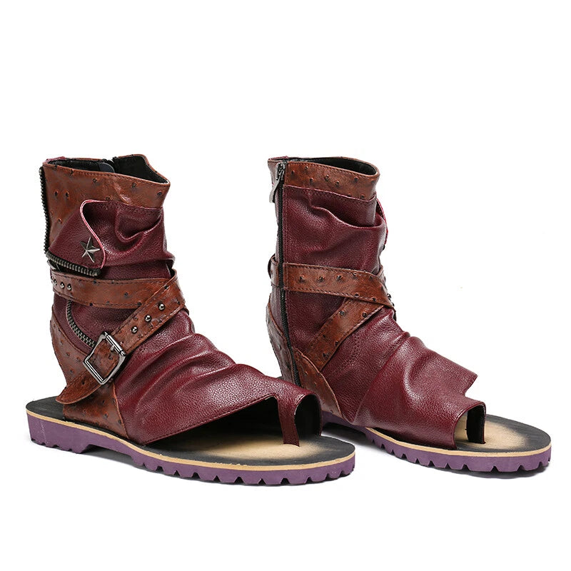 Men's Roman Sandals High Top leather  Flip Flop Gladiator Buckle Shoes Slingback