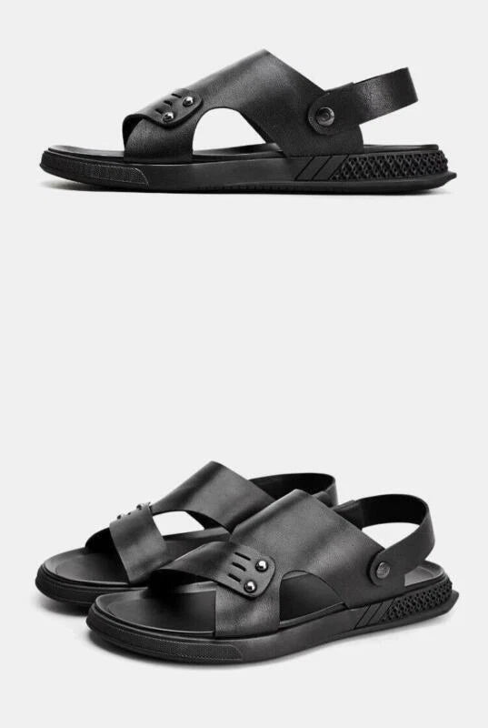 Summer Mens Youth Open Toe Leather Sandals Slippers Casual Beach Shoes Outdoor