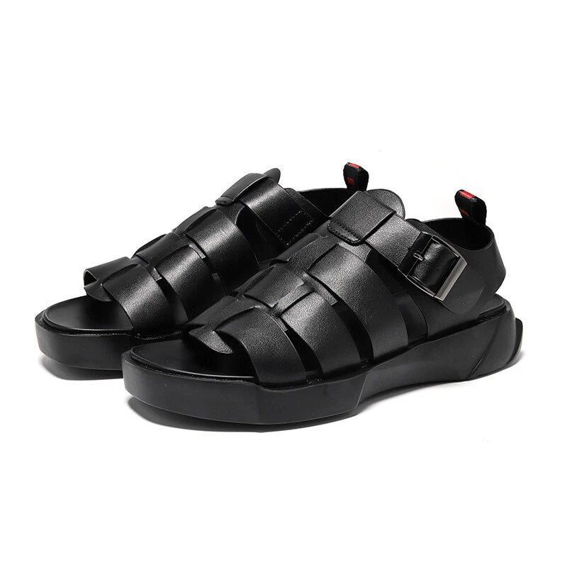 Men's Leather Slippers Slip On Mules Shoes Roman Sandals Outdoor Leisure Beach