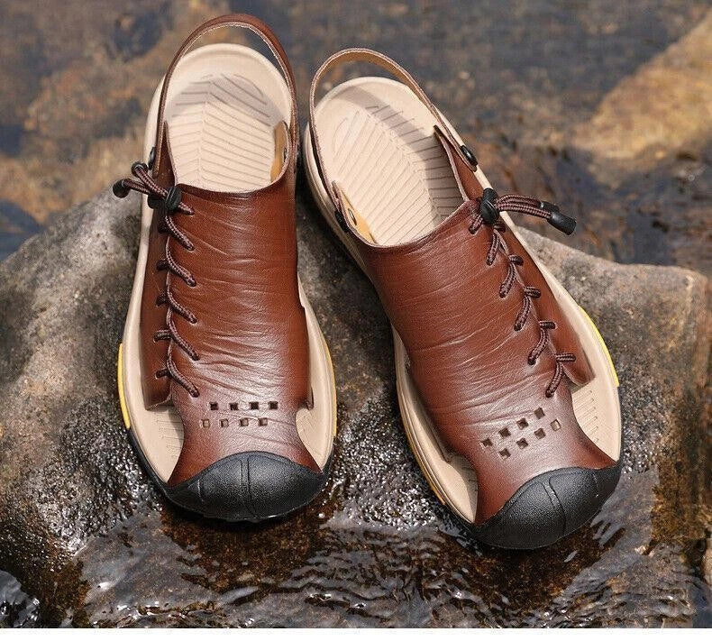 Summer Men's Flat Faux Leather Closed Toe Sandals Beach Outdoor Casual Slippers