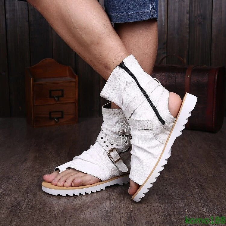 Men's Roman Sandals High Top leather  Flip Flop Gladiator Buckle Shoes Slingback
