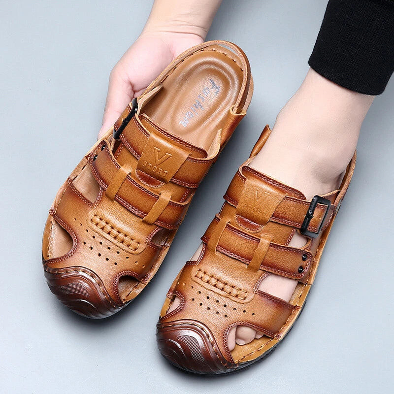 Men's Closed Toe Hollow Out Buckle Slingback Slippers Sandals Summer Beach Shoes