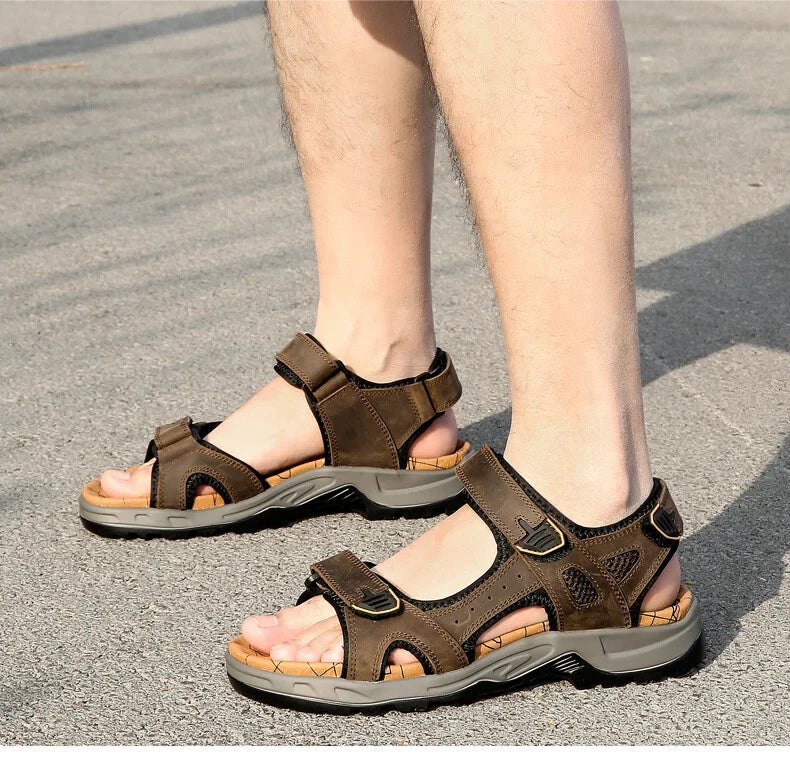 Summer Leisure Men's Shoes Beach Sandals Leather Comfortable Slippers Big Size13