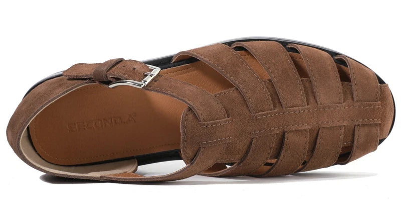 Firenze Atelier Men's Brown Suede Summer Closed Toe Fisherman Sandals Slippers