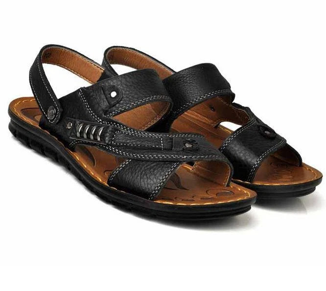 Men's casual leather open toe gladiator beach sport sandal slipper black brown