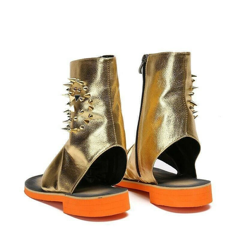 Rivet Gladiator Men's Leather Shoes Sandals High Top Boot Roma Open Toe Clip Toe