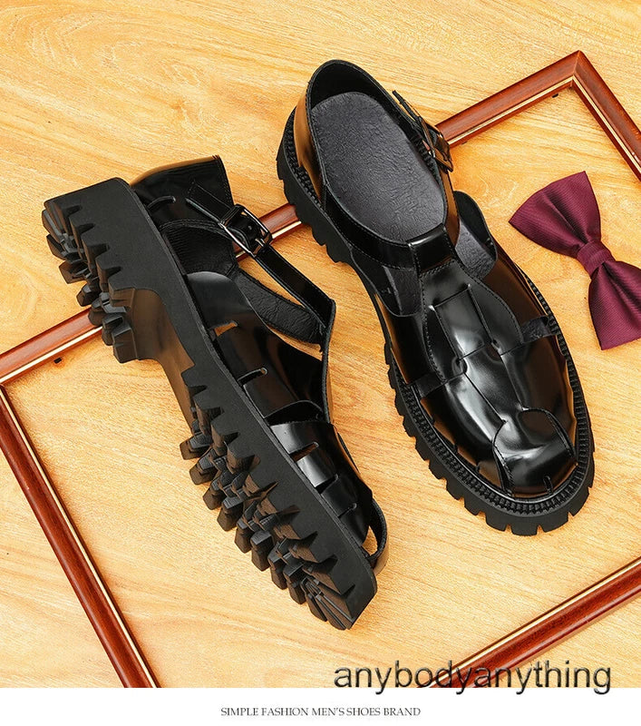 Mens Handmade Real Leather Shoes Summer Business Sandals Woven Roman Shoes Sz