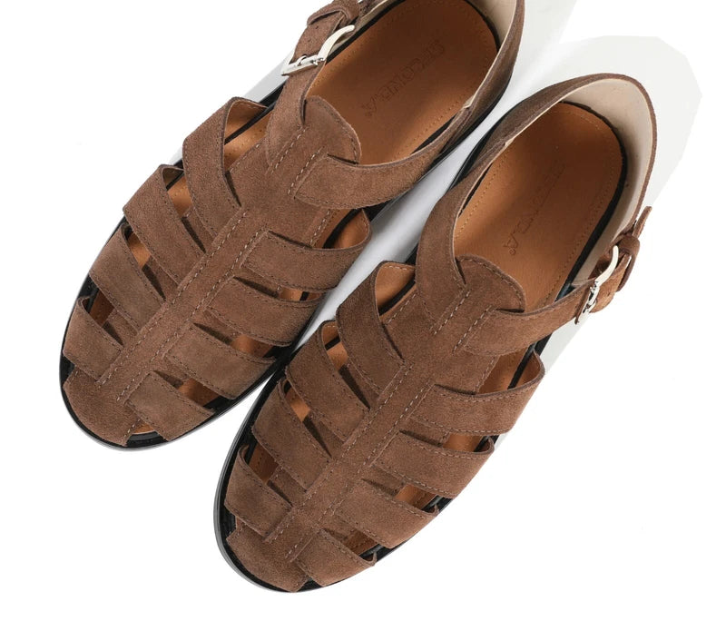 Firenze Atelier Men's Brown Suede Summer Closed Toe Fisherman Sandals Slippers