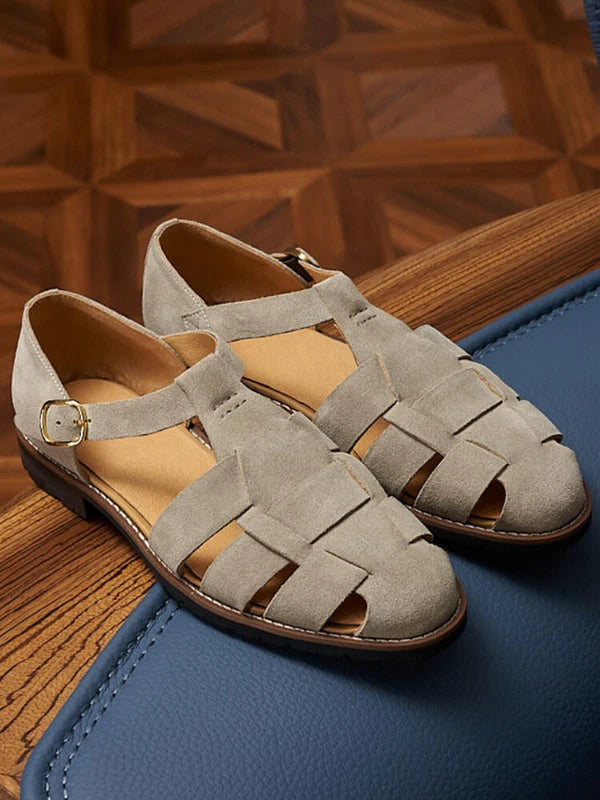 Handmade Mens  Japanese Shoes Summer Suede Buckle Roman Sandals Sz