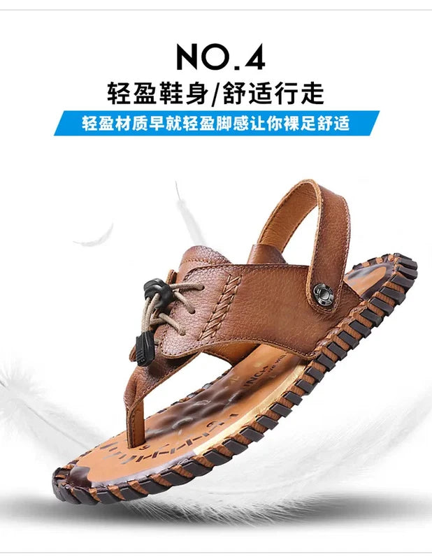 38-48 Plus Size Mens Real Leather Flip Flops Sandals Slipper Beach Holiday Shoes