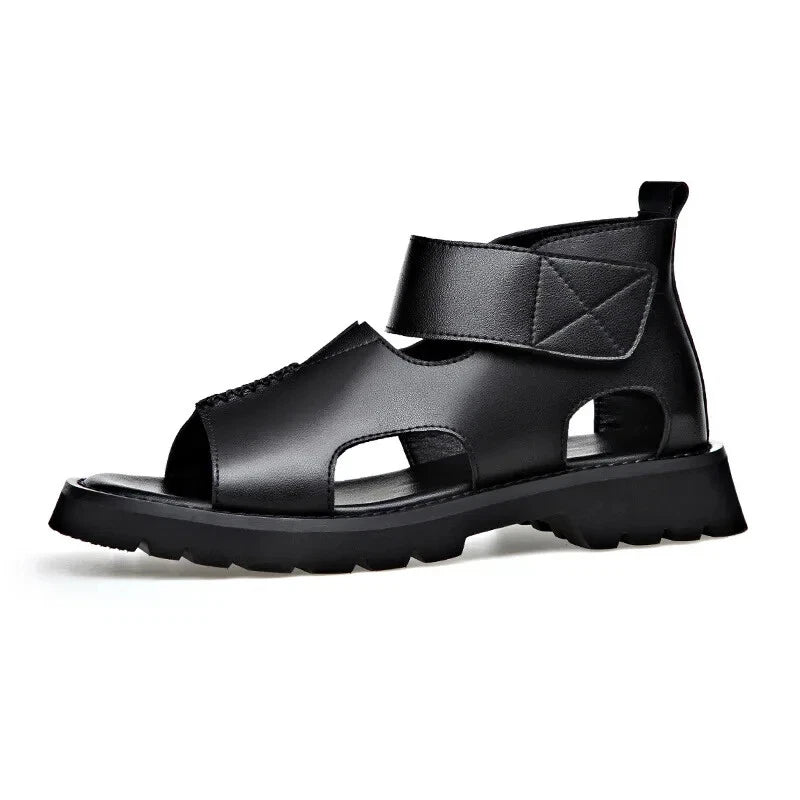Men Leather Sandals Summer Breathable Roman Beach Shoes Light Soft Sole Slippers