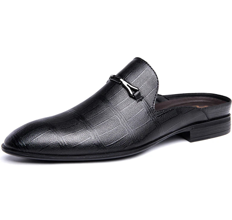Mens Leather Breathable Sandals Pointy Toe Slip On Metal Slipper Shoes Mules Hot