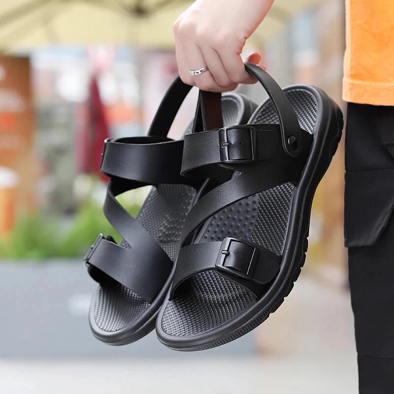Male Leather Sandals Summer Breathable Slippers Casual Outdoor Flat Beach Shoes