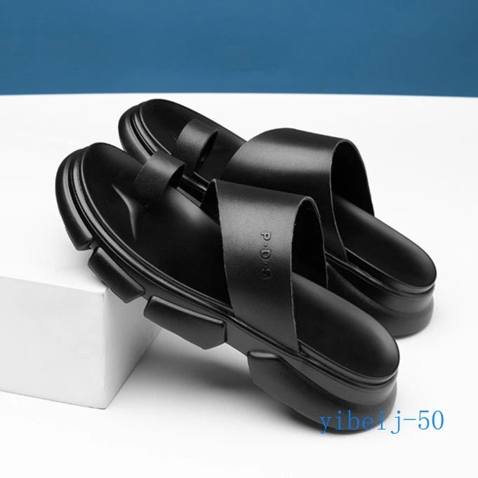 2025 Men's Sandals Shoes Slippers Leather Casual Flip Flops Platform Beach Shoes