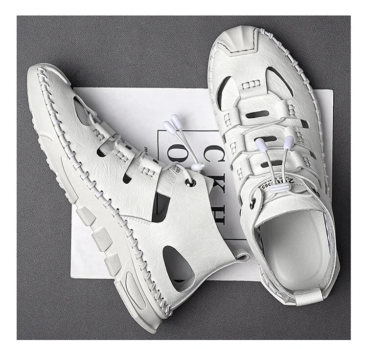 Men High Top Roman Sandals Leather Light Casual Slippers Breathable Beach Shoes