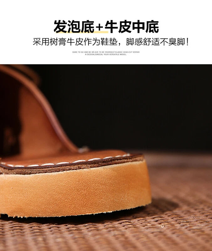 Retro Mens Handmade Real Leather Open Toe Sandal Slippers Shoes Beach Holiday sz
