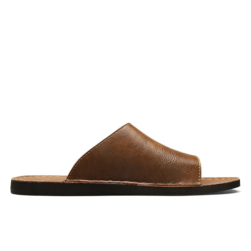 Men Casual Leather Sandals Refreshing Summer Beach Slippers Slides Outdoor Shoes
