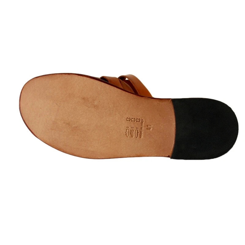 Men's Sabot Slippers with Leather Sole Made in Italy Handcrafted Cognac Leather