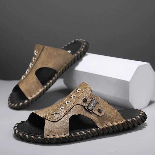 Chic Mens Open Toe Faux Leather Slippers Sandal Casual Beach Outdoor Flat Summer
