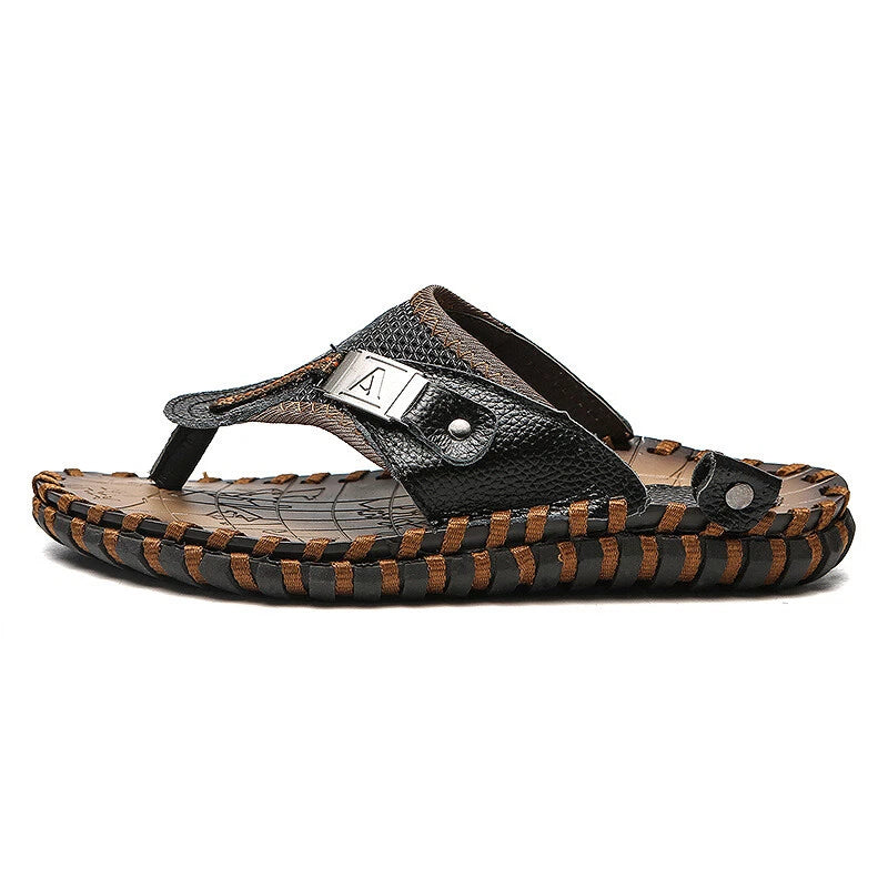 Plus Size Casual Shoes Men's Sandals Slippers Leather Thong Flats Outdoor Beach