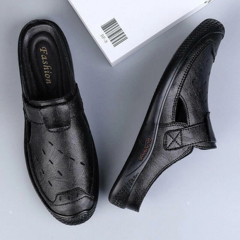 Men's Faux Leather Sandals Slip On Slippers Hollow Out Slingbacks Casual Outdoor