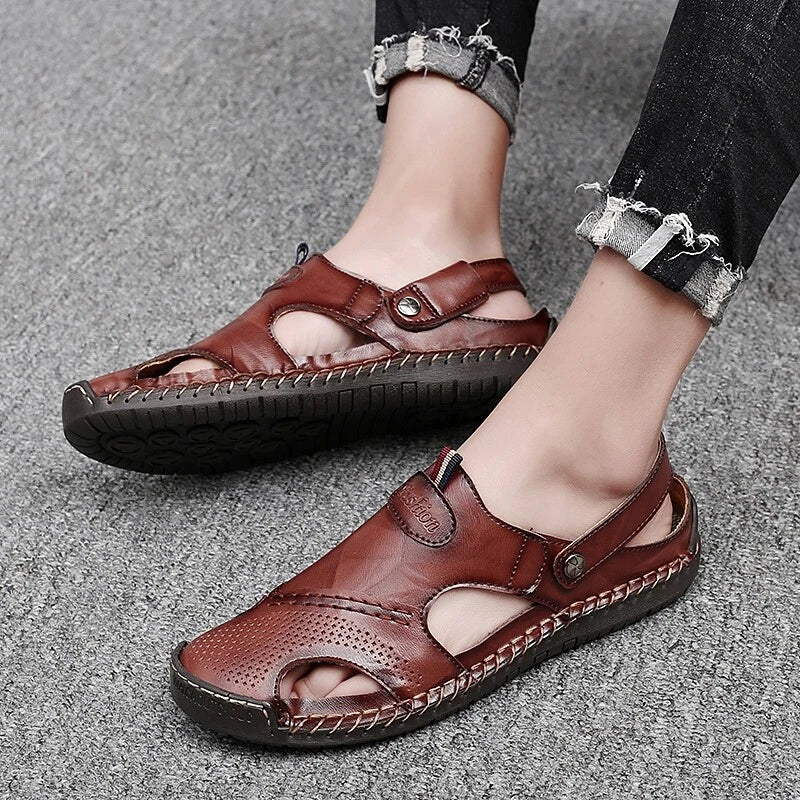 Summer Men's Leather Sandals Water Shoes Casual Fisherman Beach Slippers Driving