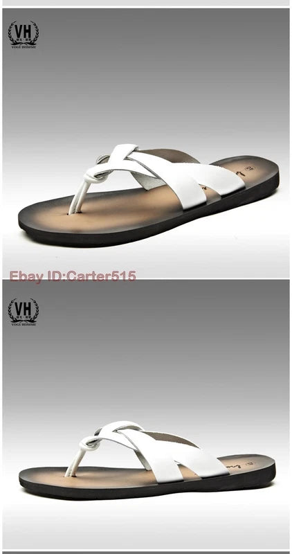 Summer Sandals New Men's Flip Flops Beach Shoes Leather Flats Casual Slippers