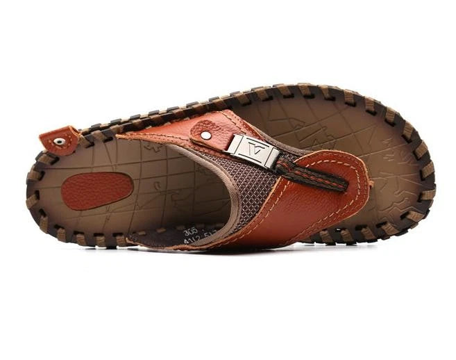 Men's Flip Flops Genuine Leather Slippers Men Beach Sandals Shoes