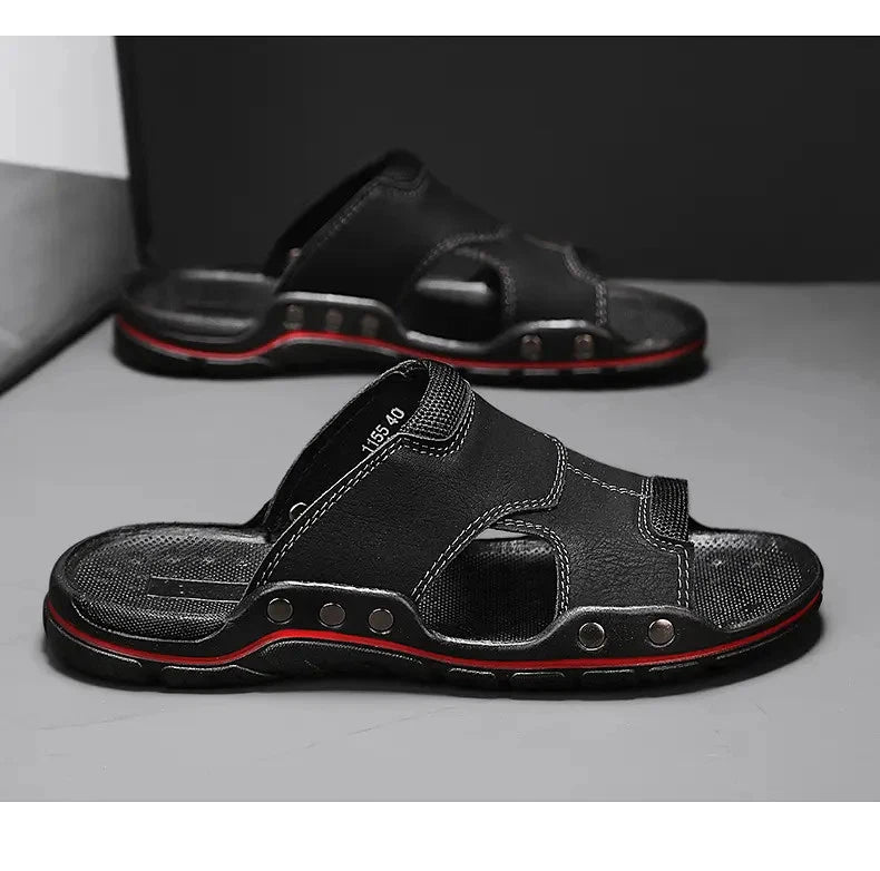 Mens Slippers Sandals Open Toe Fashion PU Leather Beach Holiday Summer Flats New