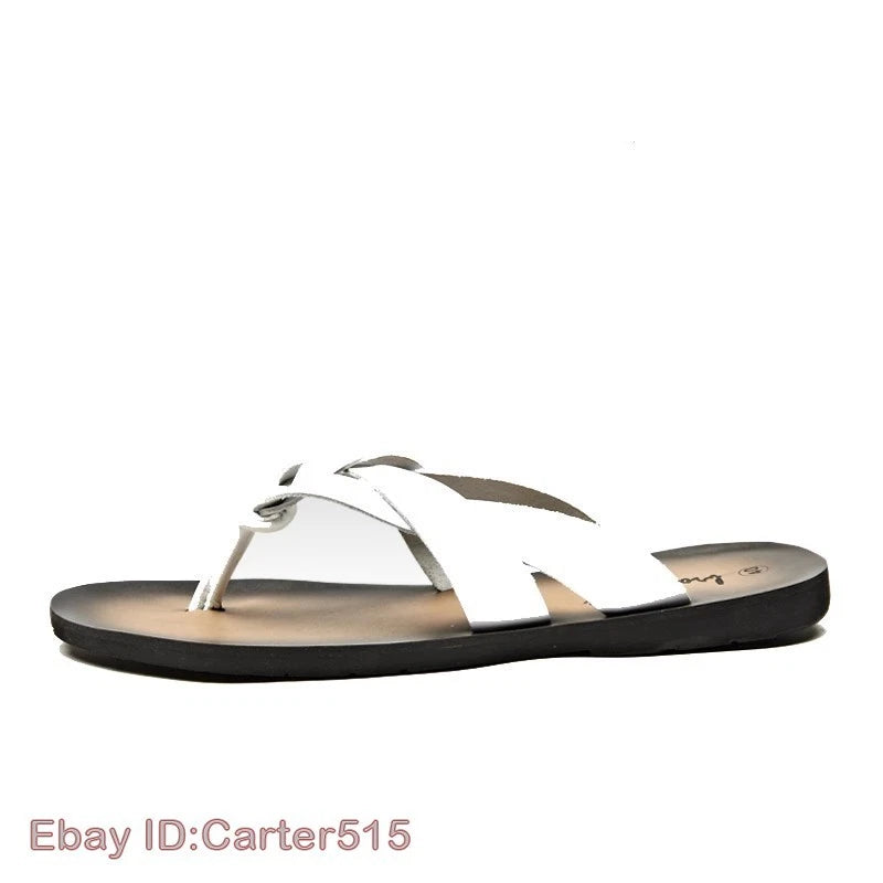 Summer Sandals New Men's Flip Flops Beach Shoes Leather Flats Casual Slippers