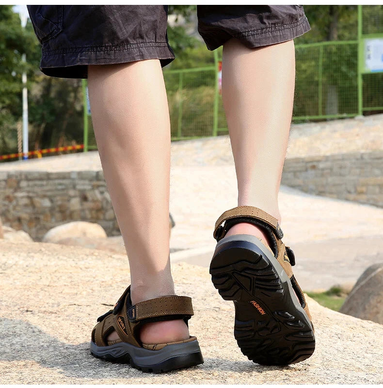 Summer Men's Shoes Soft Breathable Sandals Leather Outdoor Beach Comfy Slippers