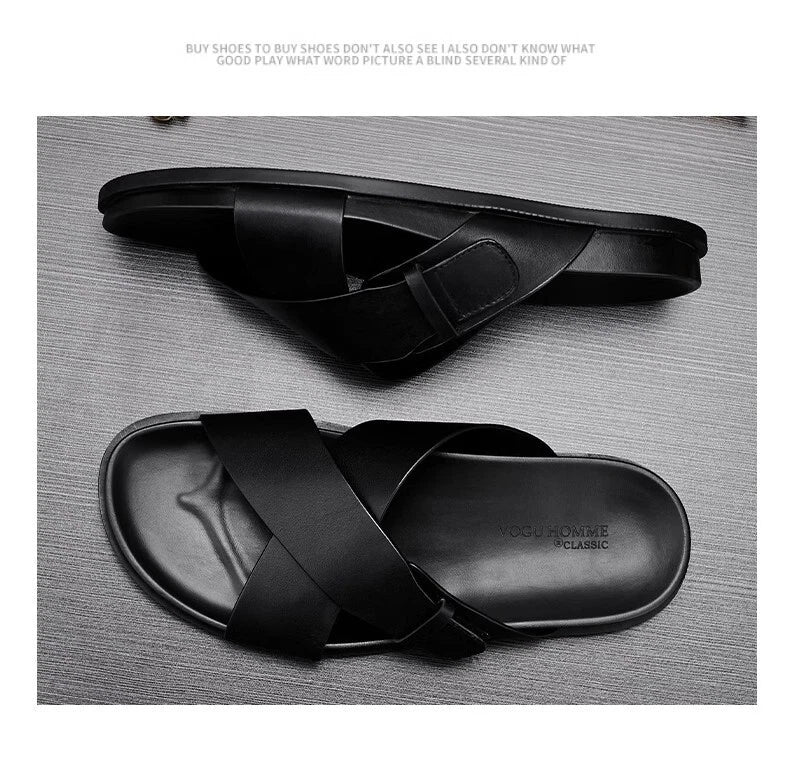 Men Cowhide Casual Slipper Summer Outdoor Breathable Genuine Leather Beach Shoes