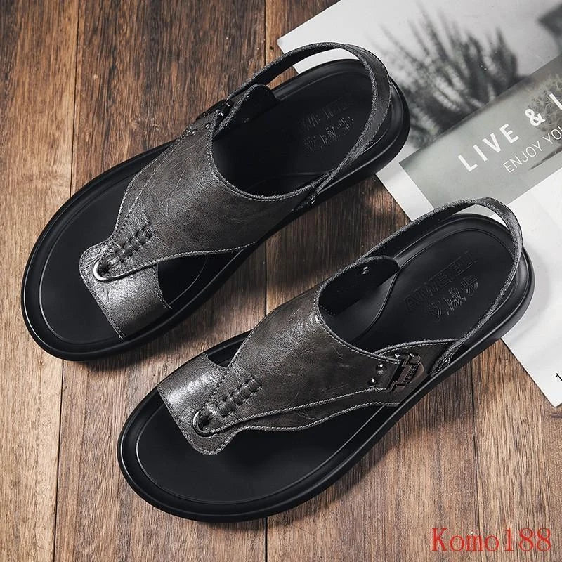 Mens summer Slippers outdoor Beach pu Leather Sandals Beach Casual slipper