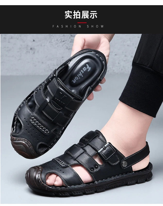 Men's Closed Toe Hollow Out Buckle Slingback Slippers Sandals Summer Beach Shoes