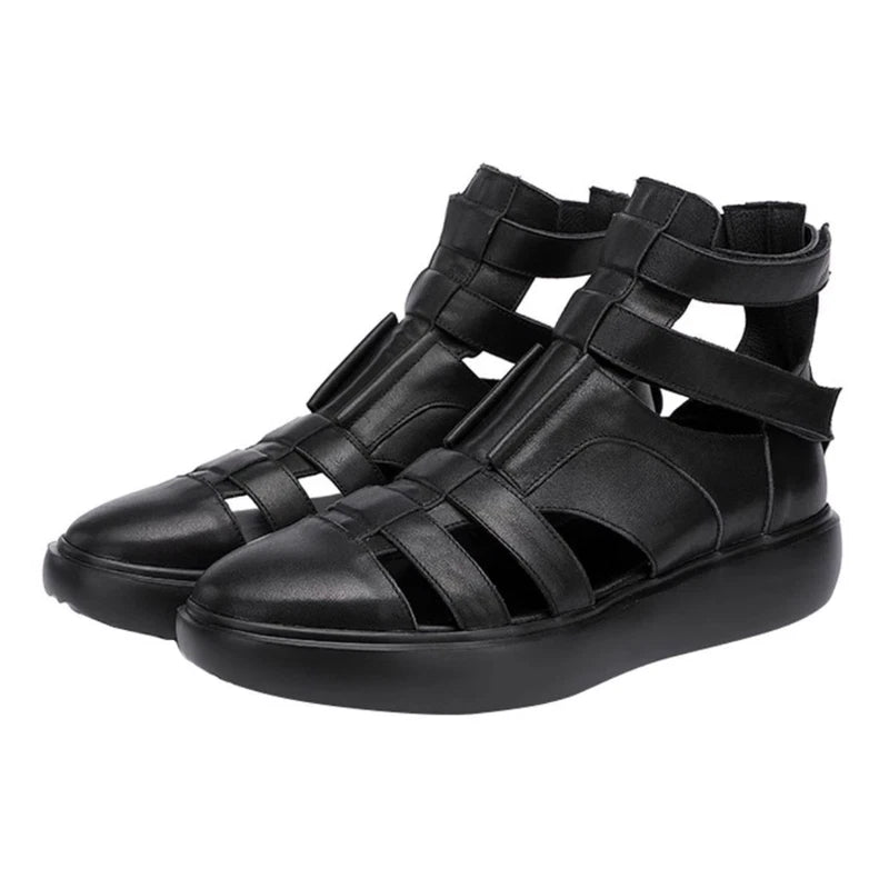 Men's Fashion Gladiator Leather Closed Toe Roman Sandals Classic Platform Shoes
