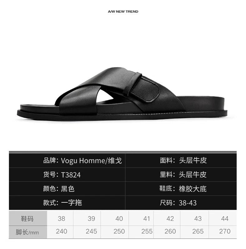 Men Cowhide Casual Slipper Summer Outdoor Breathable Genuine Leather Beach Shoes