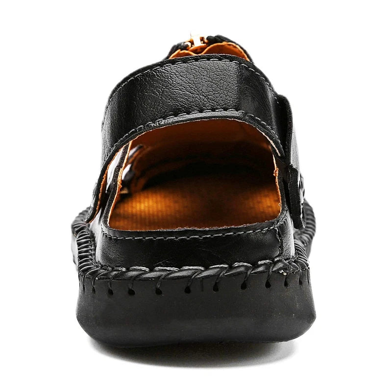 Men's Handmade Leather Fisherman Sandals, Casual Closed Toe Adjustable Beach