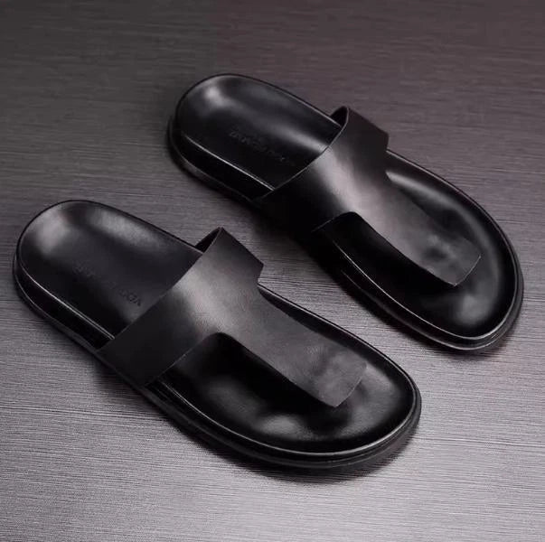 Slippers Mens Summer Sandals Flip-flops Platform Leather Beach Shoes British