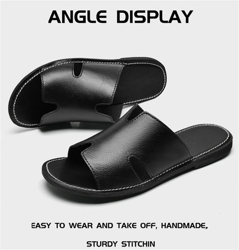Men's Leather Summer Beach Casual Sandals Slippers