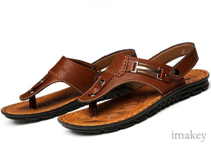 Men's Leather Clip Toe Thong Sandals Slipper Summer Beach Casual Shoes