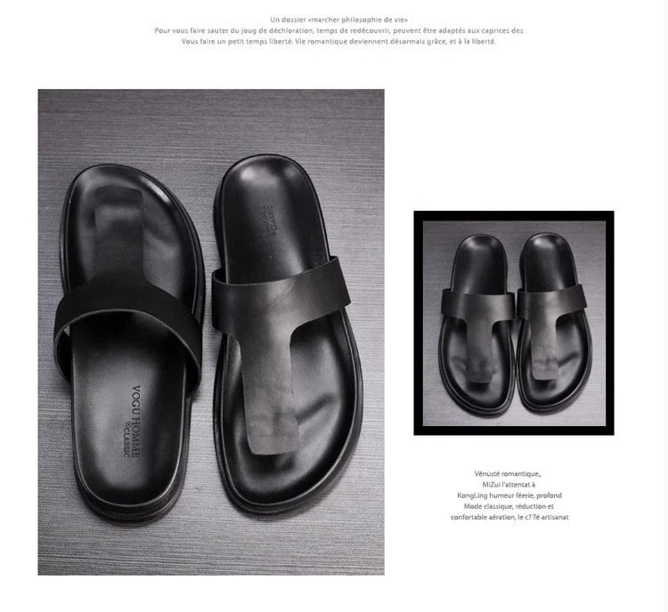 Men Leather Beach Summer Sandals Flip Flops British Beach Shoes Holiday Slippers