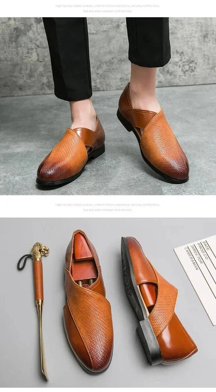 Mens Hollow Out Sandals Summer Breathable British Woven Leather Sandals Sz