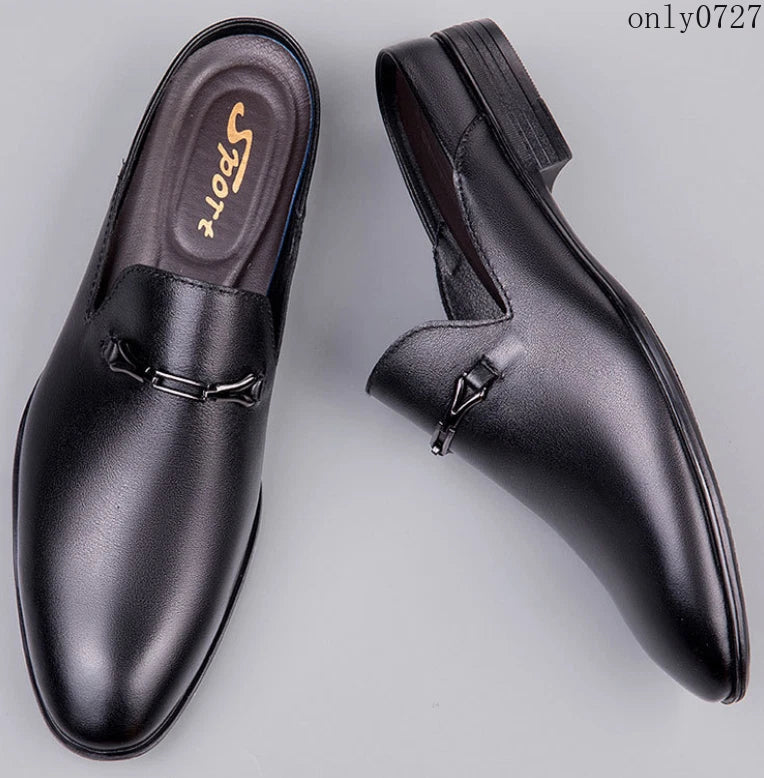 Mens Leather Breathable Sandals Pointy Toe Slip On Metal Slipper Shoes Mules Hot