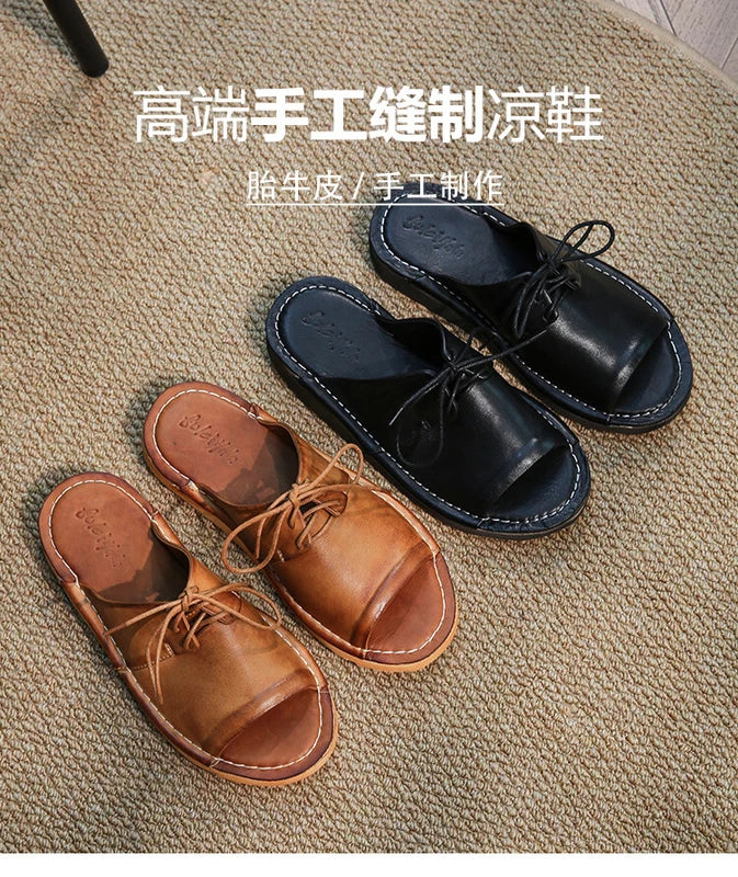 Retro Mens Handmade Real Leather Open Toe Sandal Slippers Shoes Beach Holiday sz