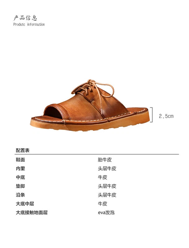 Retro Mens Handmade Real Leather Open Toe Sandal Slippers Shoes Beach Holiday sz